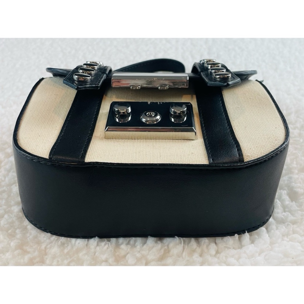ZARA • Black/Cream Faux Leather and Canvas Studded Mini Chainlink Crossbody Bag - Picture 7 of 16